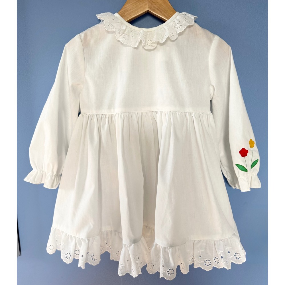 Vintage Jayne Copeland Girls White Eyelet Lace Embroidered Floral Dress 3T